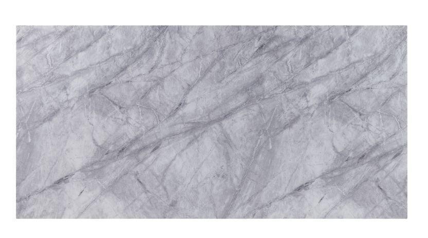 ACME Satinka Dining Table, Light Gray Printed Faux Marble & Mirrored Silver Finish FredCo