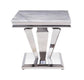 ACME Satinka End Table, Light Gray Printed Faux Marble & Mirrored Silver Finish FredCo