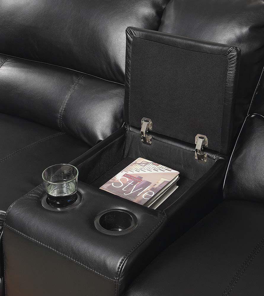 ACME Saul Sectional Sofa (Power Motion/USB Dock), Black Leather-Aire 54150 FredCo