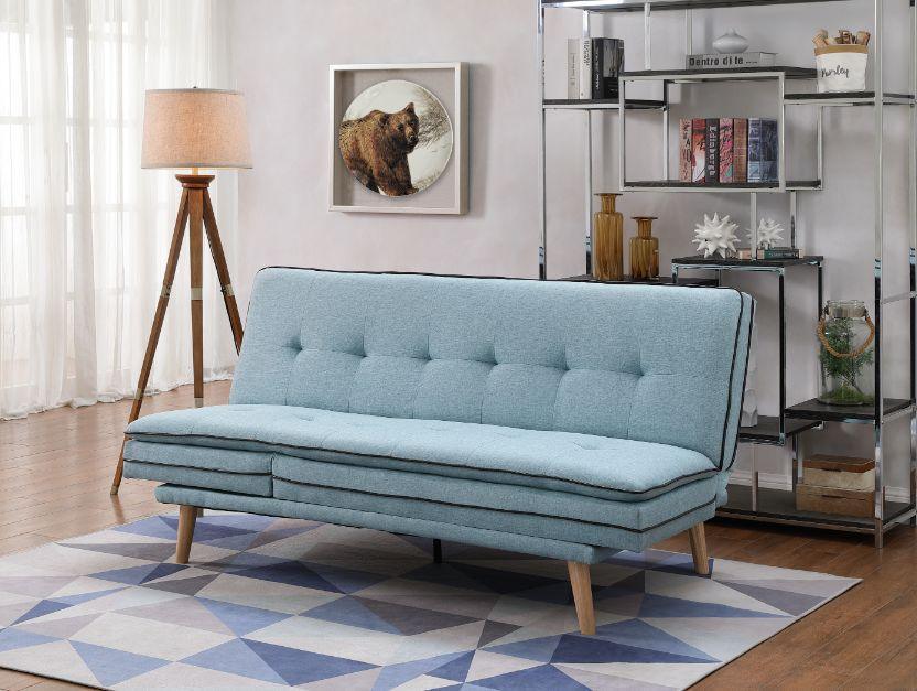 ACME Savilla Adjustable Sofa, Blue Linen & Oak Finish FredCo