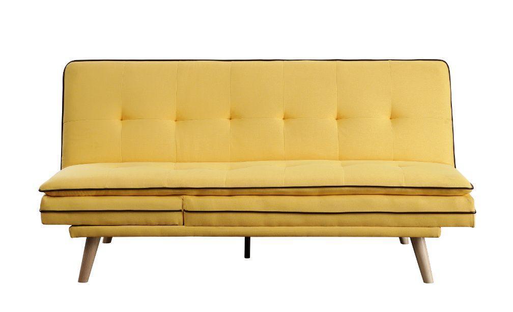 ACME Savilla Adjustable Sofa, Yellow Linen & Oak Finish FredCo