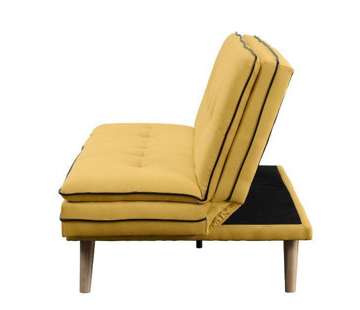 ACME Savilla Adjustable Sofa, Yellow Linen & Oak Finish FredCo