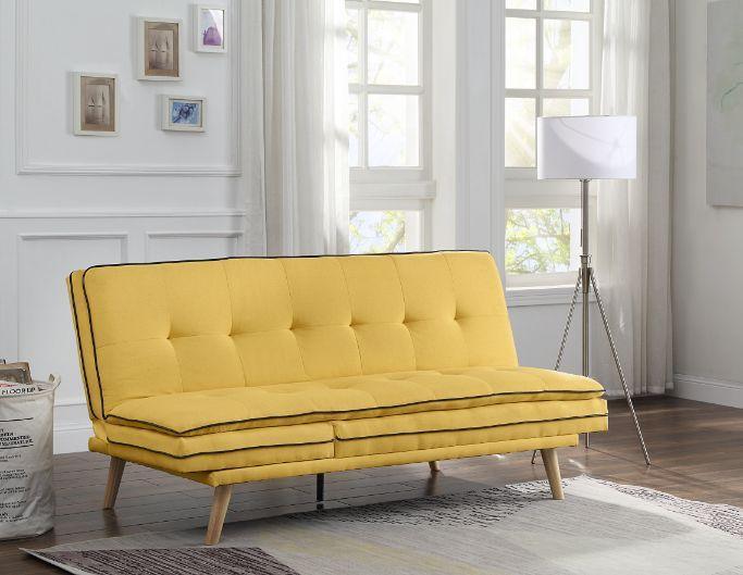 ACME Savilla Adjustable Sofa, Yellow Linen & Oak Finish FredCo