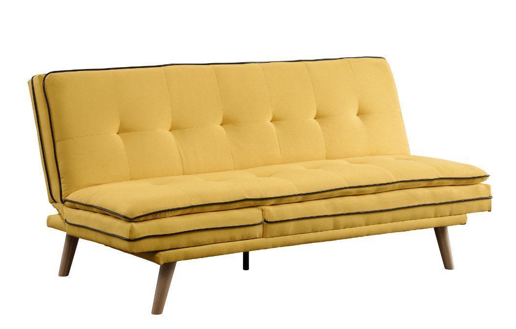 ACME Savilla Adjustable Sofa, Yellow Linen & Oak Finish FredCo