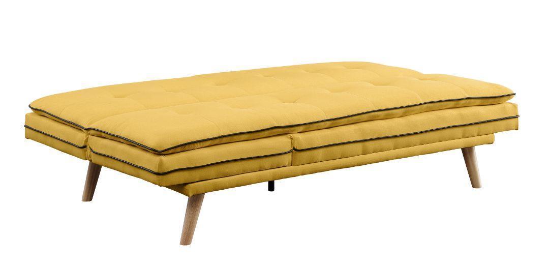 ACME Savilla Adjustable Sofa, Yellow Linen & Oak Finish FredCo