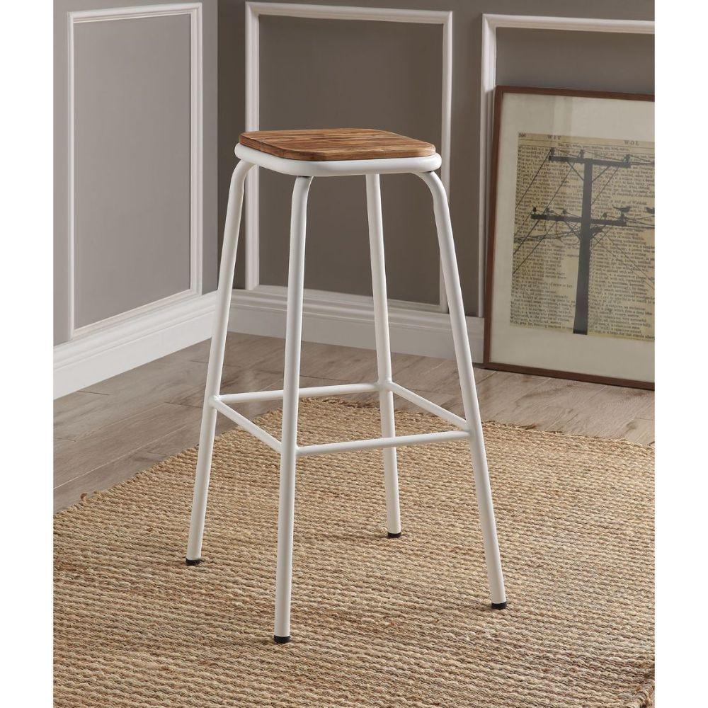 ACME Scarus Bar Stool (Set-2), Natural & White, 30" Seat Height FredCo