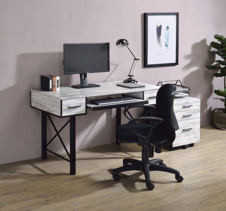 ACME Settea Computer Desk, Antique White & Black Finish FredCo