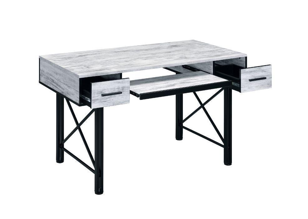 ACME Settea Computer Desk, Antique White & Black Finish FredCo