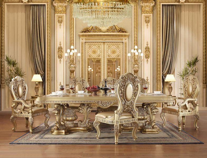 Acme Seville Double Pedestal Dining Table with Gold Finish - DN00457 FredCo