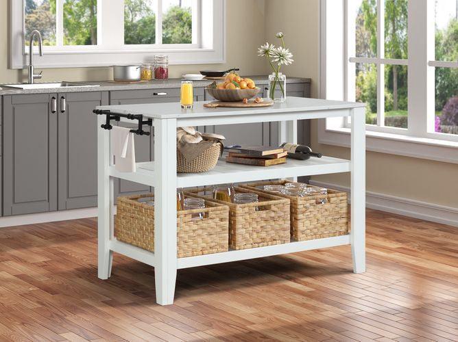 ACME Sezye Kitchen Island , Marble Top & White Finish FredCo