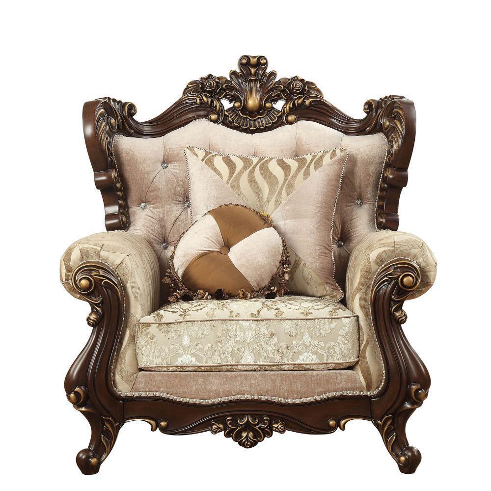 ACME Shalisa Chair w/2 Pillows, Fabric & Walnut FredCo