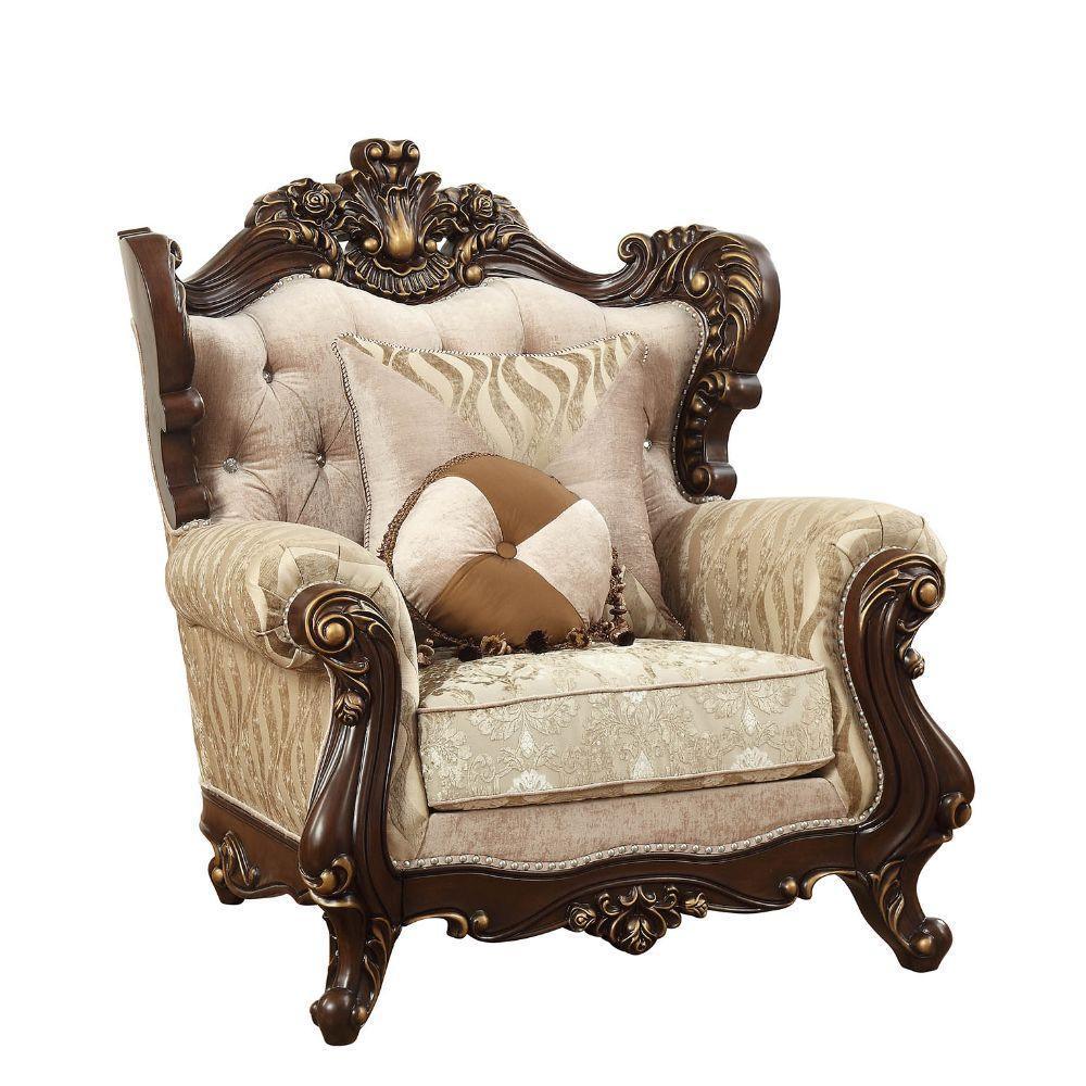 ACME Shalisa Chair w/2 Pillows, Fabric & Walnut FredCo