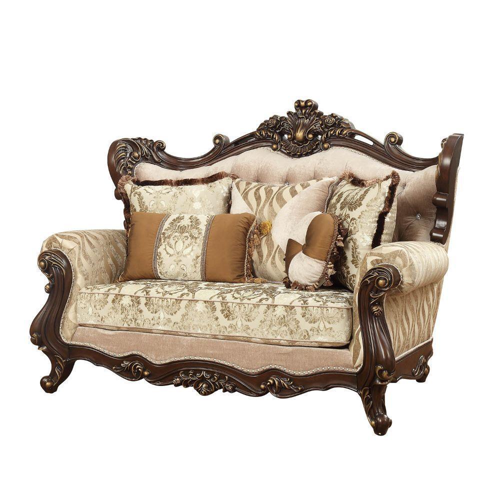 ACME Shalisa Loveseat w/5 Pillows, Fabric & Walnut FredCo