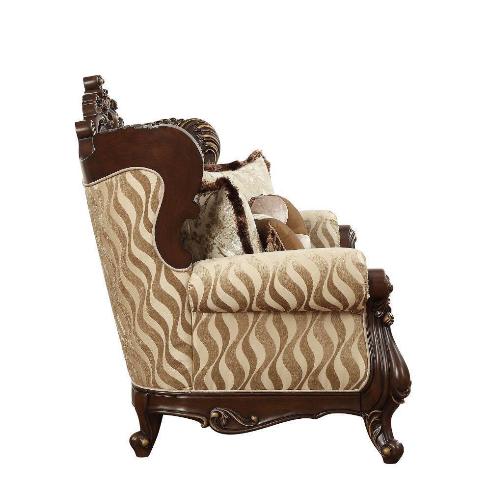 ACME Shalisa Loveseat w/5 Pillows, Fabric & Walnut FredCo