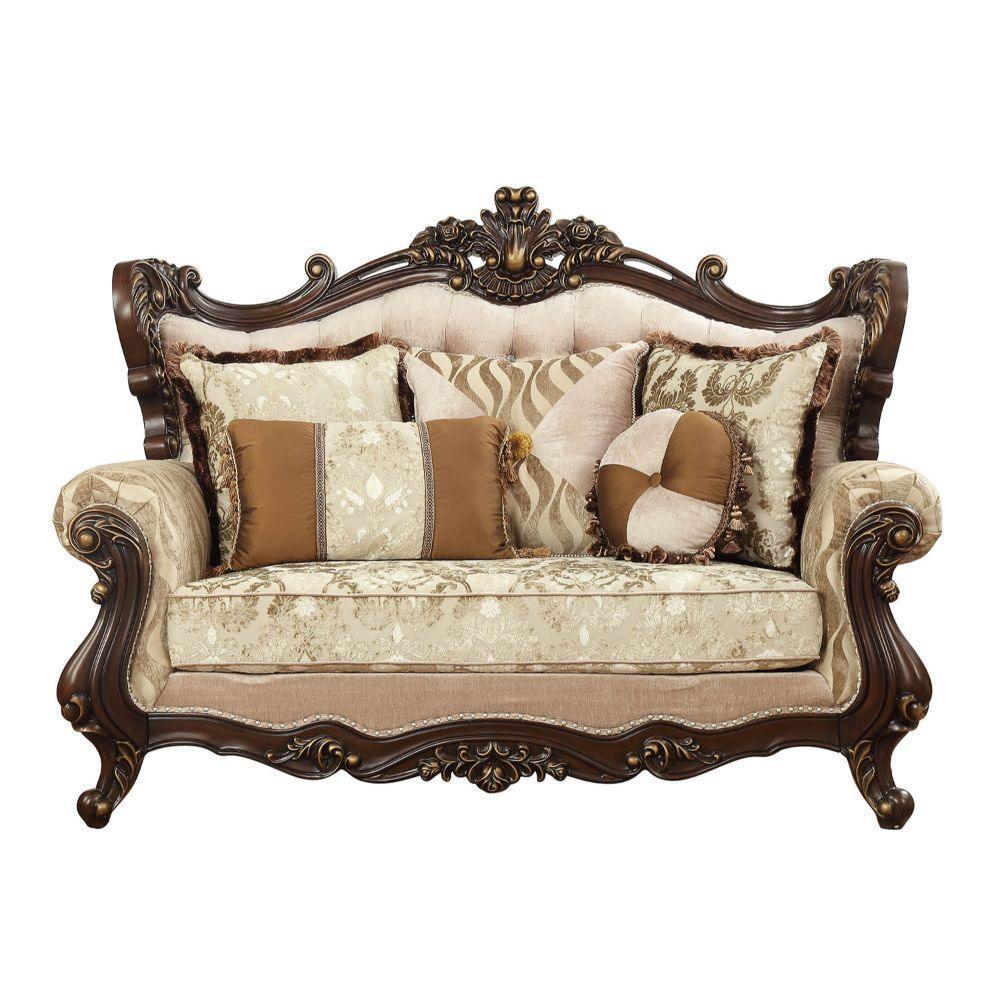 ACME Shalisa Loveseat w/5 Pillows, Fabric & Walnut FredCo