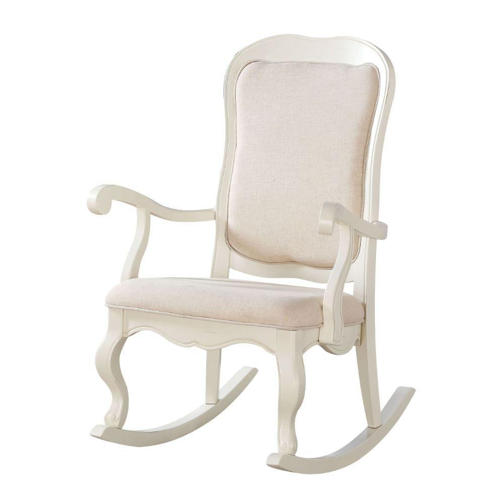 ACME Sharan Rocking Chair, Fabric & Antique White FredCo