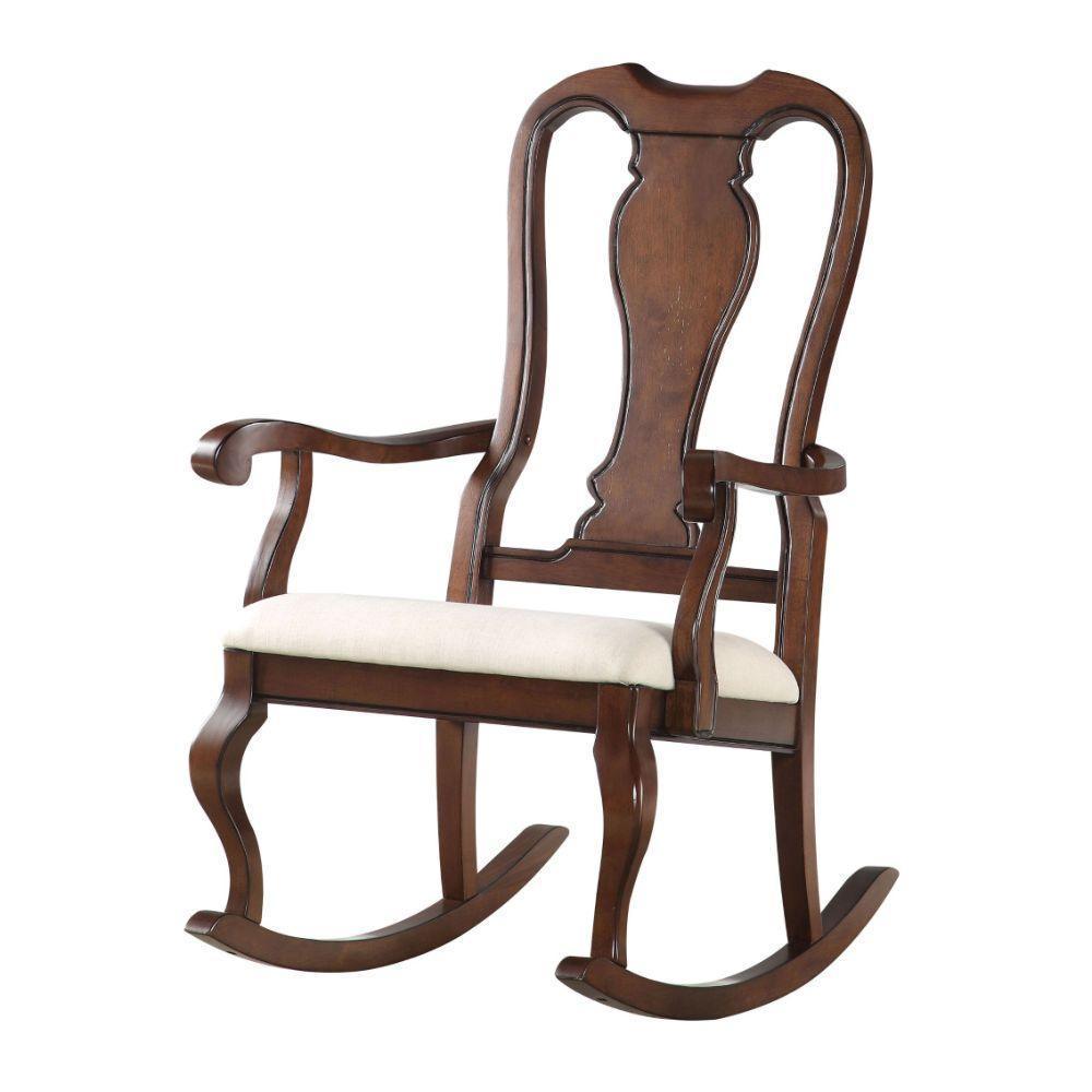 ACME Sheim Rocking Chair, Beige Fabric & Cherry FredCo