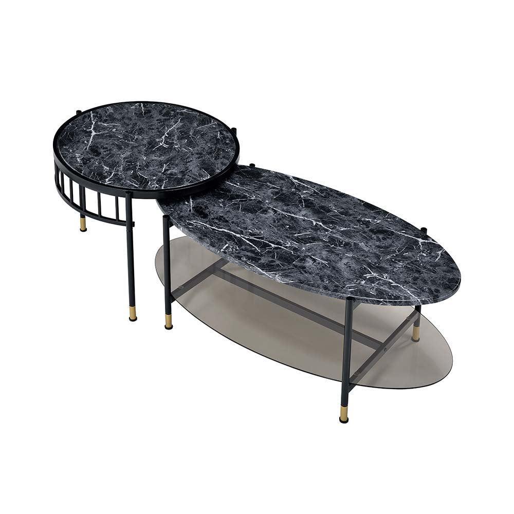 ACME Silas Nesting Coffee Table, Faux Marble Top & Black Finish FredCo