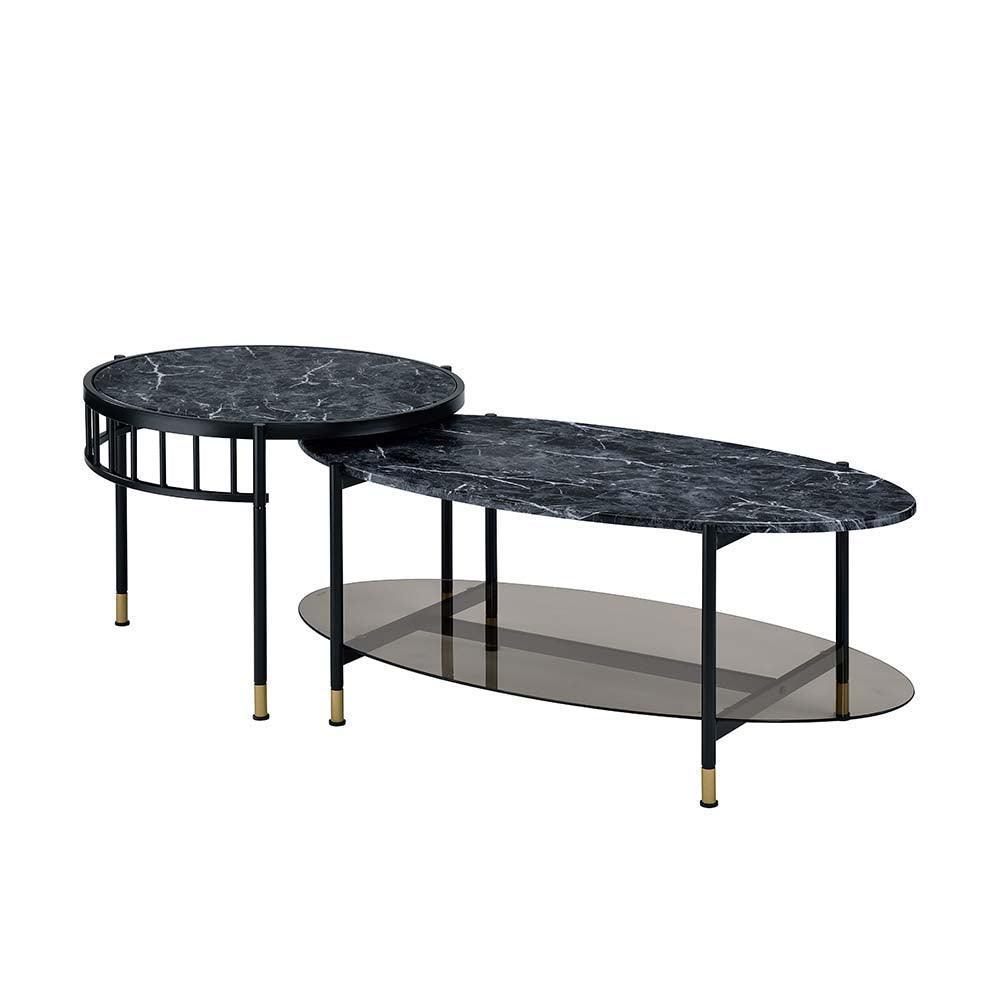 ACME Silas Nesting Coffee Table, Faux Marble Top & Black Finish FredCo