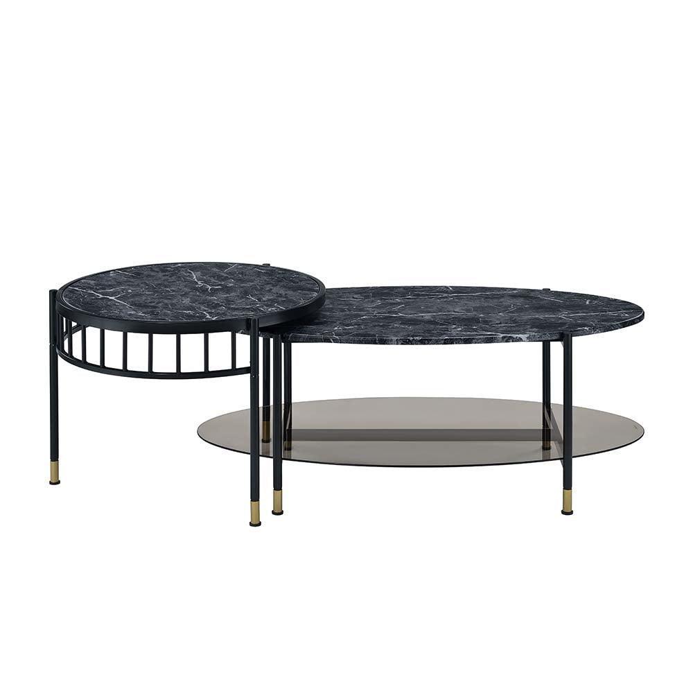 ACME Silas Nesting Coffee Table, Faux Marble Top & Black Finish FredCo