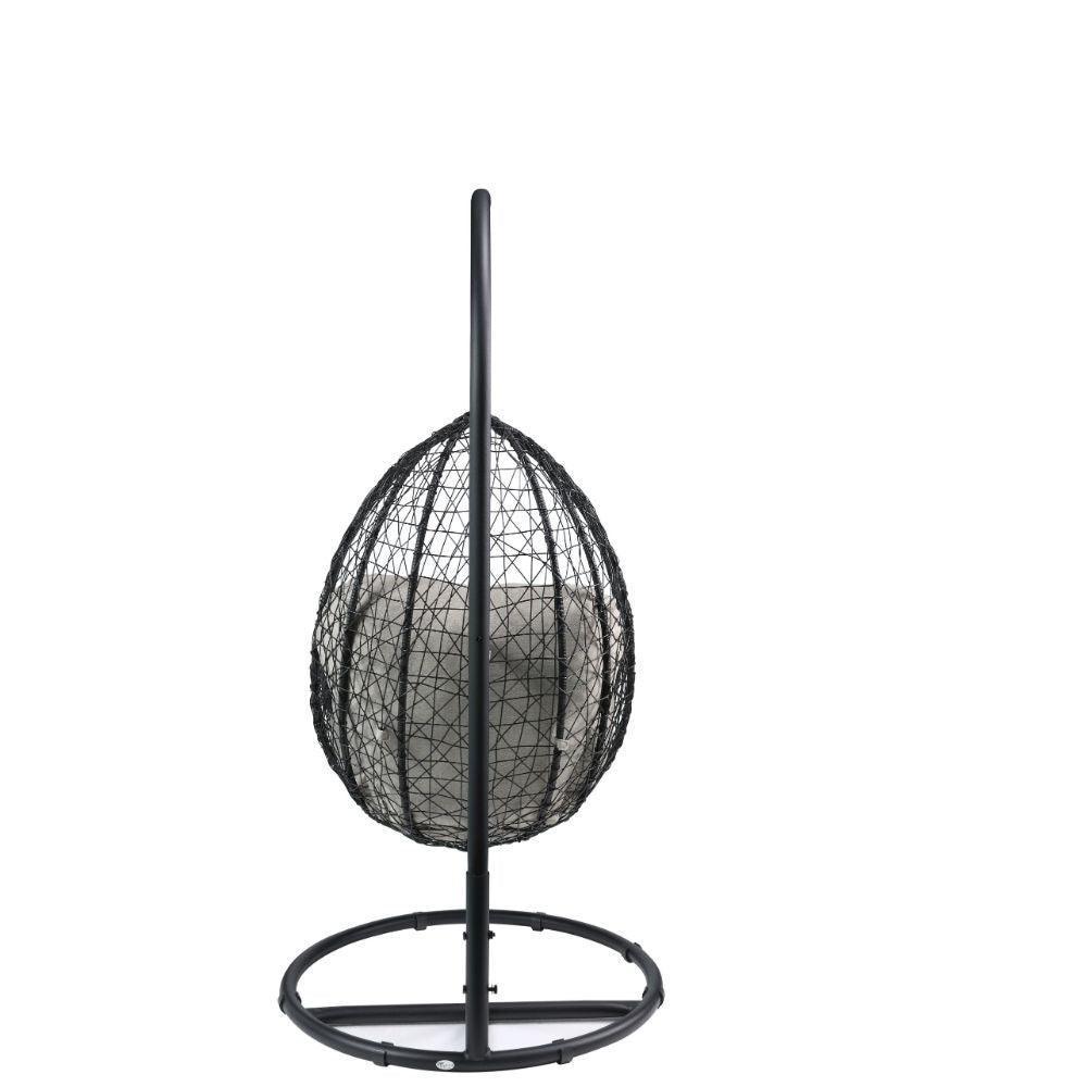 ACME Simona Patio Swing Chair with Stand, Beige Fabric & Black Wicker FredCo