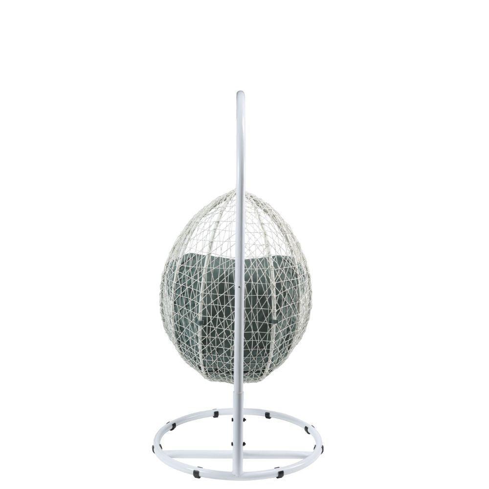 ACME Simona Patio Swing Chair with Stand, Green Fabric & White Wicker FredCo