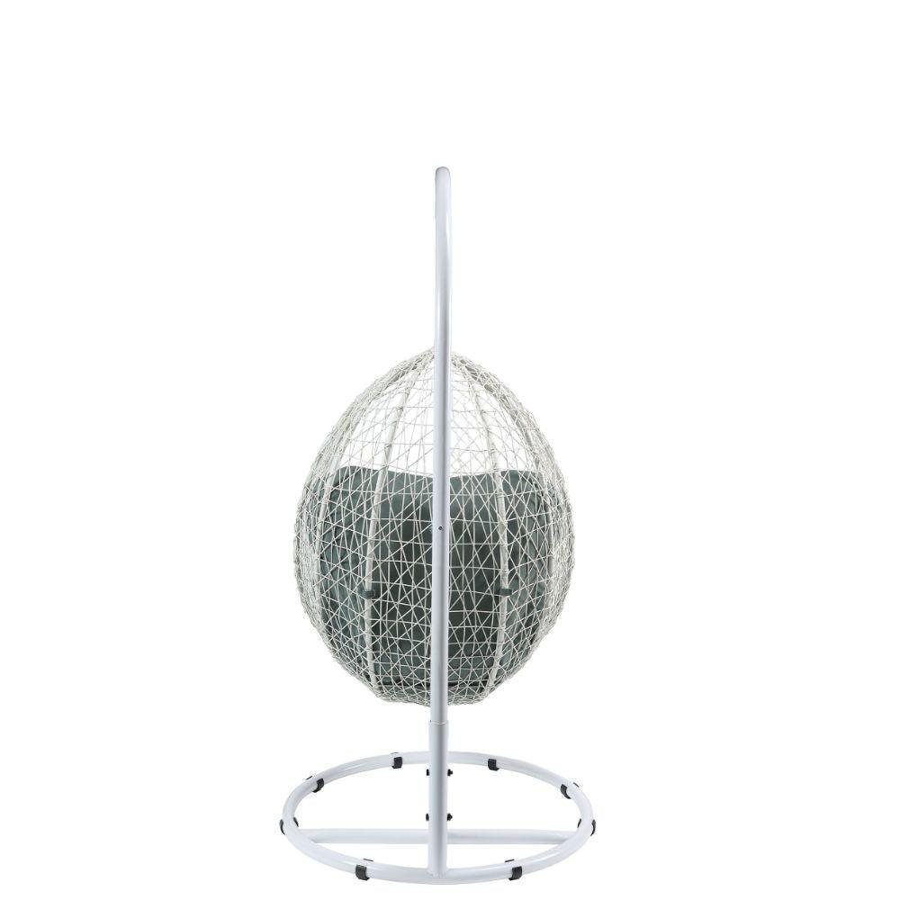 ACME Simona Patio Swing Chair with Stand, Green Fabric & White Wicker FredCo