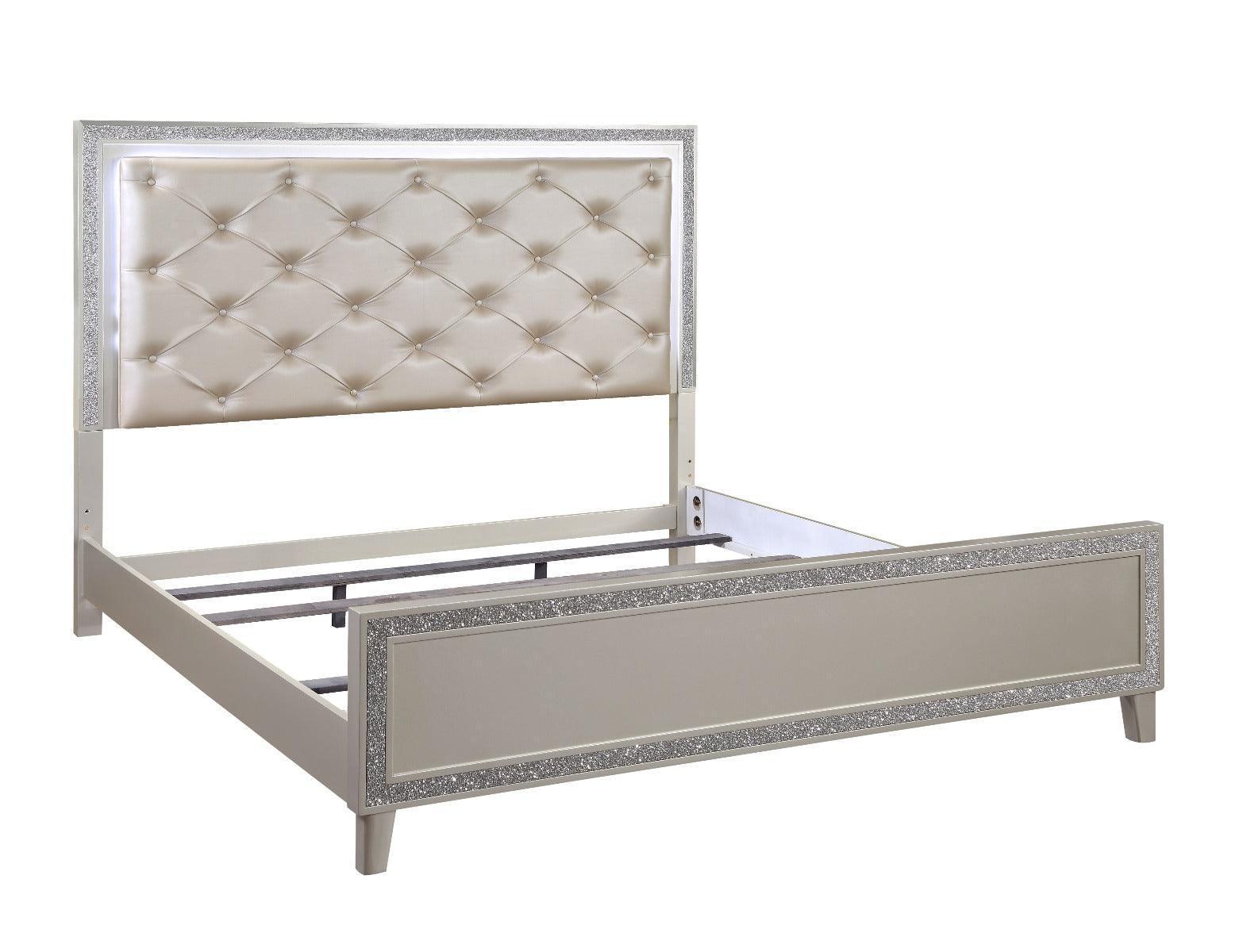 ACME Sliverfluff California King Bed w/Storage, PU & Champagne Finish FredCo
