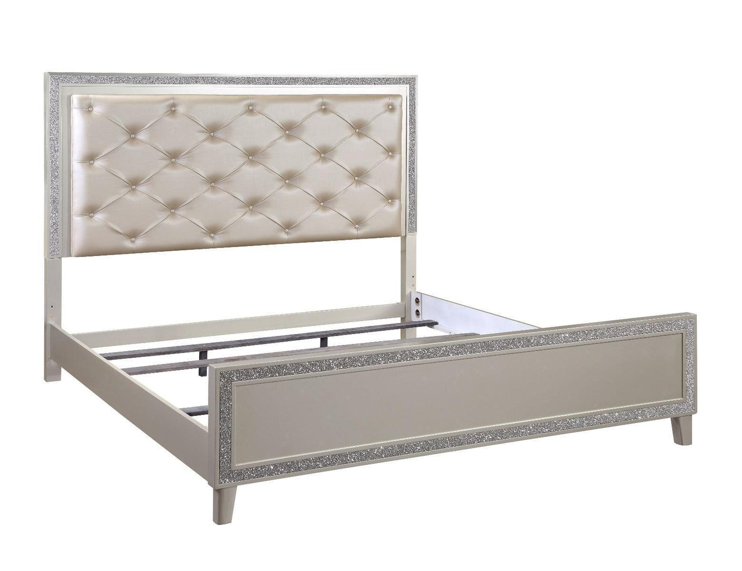 ACME Sliverfluff California King Bed w/Storage, PU & Champagne Finish FredCo