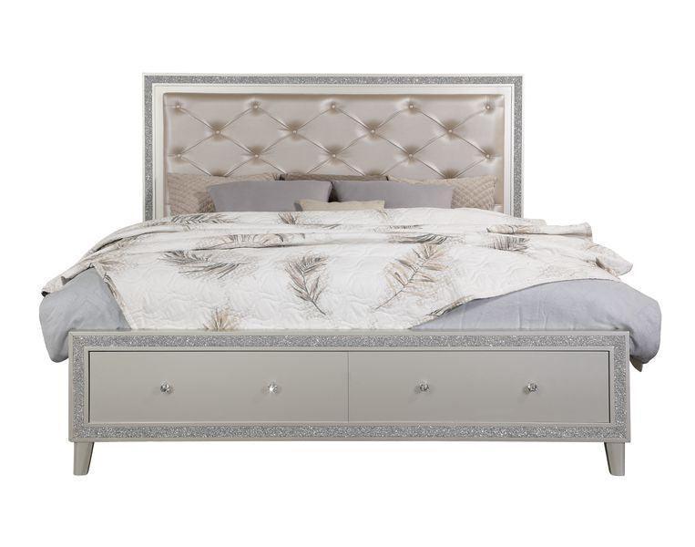 ACME Sliverfluff Queen Bed w/Storage, PU & Champagne Finish FredCo