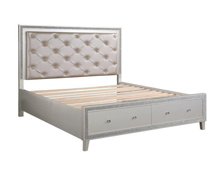 ACME Sliverfluff Queen Bed w/Storage, PU & Champagne Finish FredCo