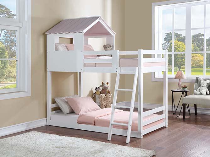 ACME Solenne T/T Bunk Bed, White & Pink Finish FredCo