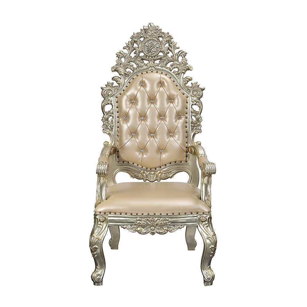 ACME Sorina Arm Chair (Set-2), PU & Antique Gold Finish FredCo