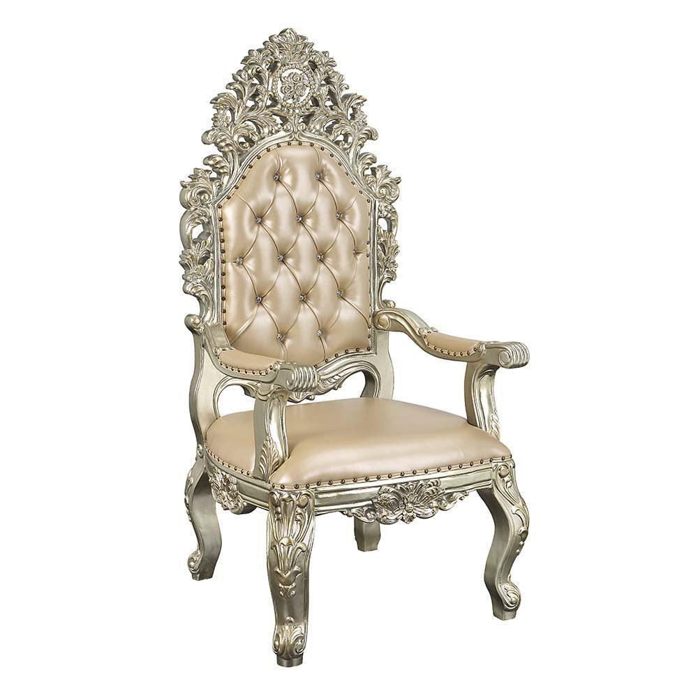 ACME Sorina Arm Chair (Set-2), PU & Antique Gold Finish FredCo