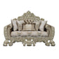 ACME Sorina Loveseat w/5 Pillows, Velvet, Fabric & Antique Gold Finish FredCo