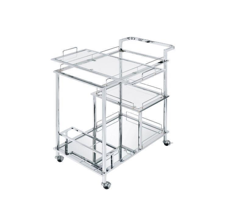ACME Splinter Serving Cart, Clear Glass & Chrome Finish FredCo