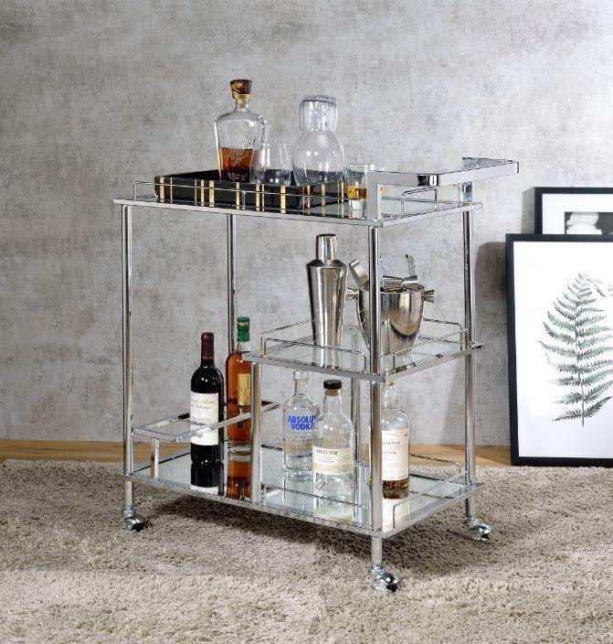 ACME Splinter Serving Cart, Clear Glass & Chrome Finish FredCo