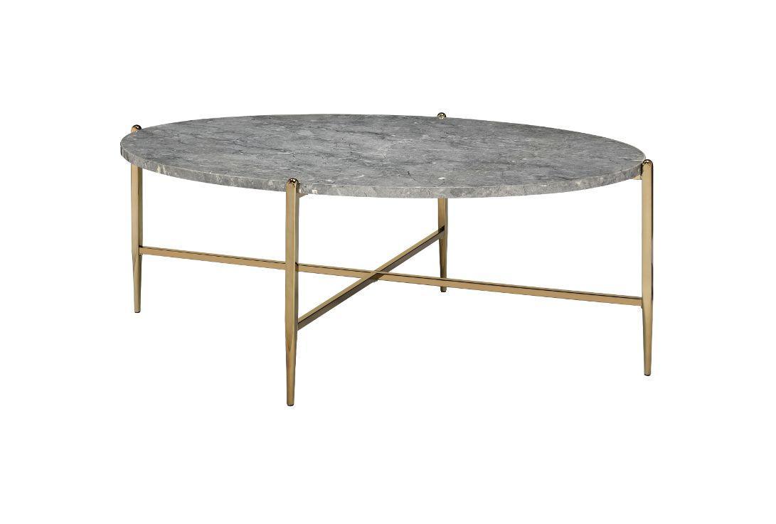 ACME Tainte Coffee Table, Faux Marble & Champagne Finish FredCo