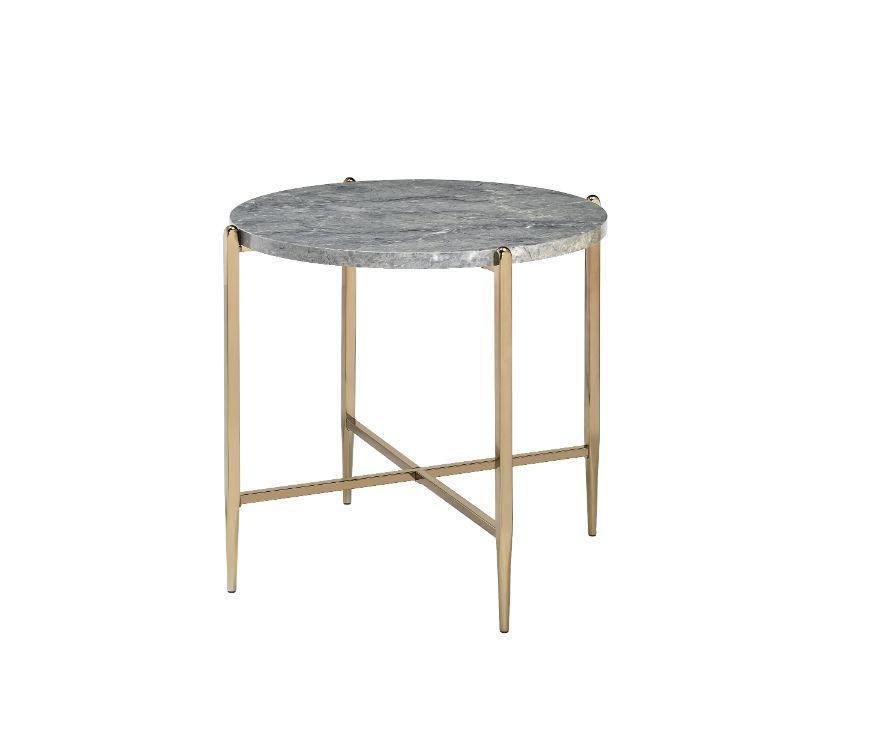 ACME Tainte End Table, Faux Marble & Champagne Finish FredCo