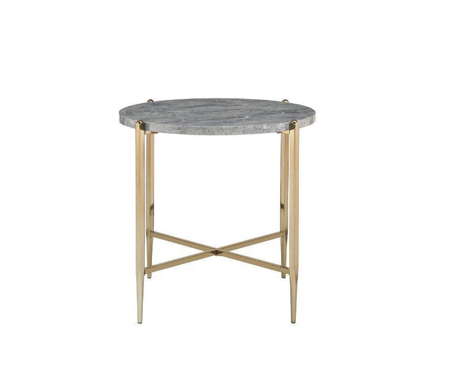 ACME Tainte End Table, Faux Marble & Champagne Finish FredCo