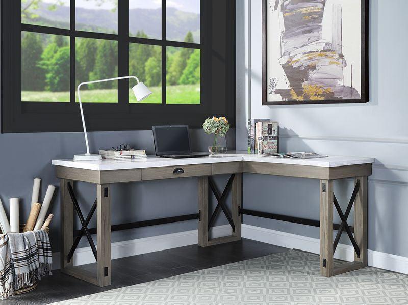 ACME Talmar Writing Desk w/Lift Top, Marble Top & Rustic Oak Finish FredCo