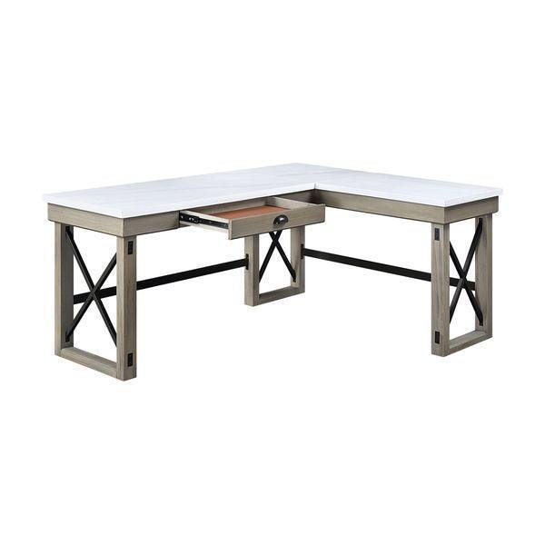 ACME Talmar Writing Desk w/Lift Top, Marble Top & Rustic Oak Finish FredCo