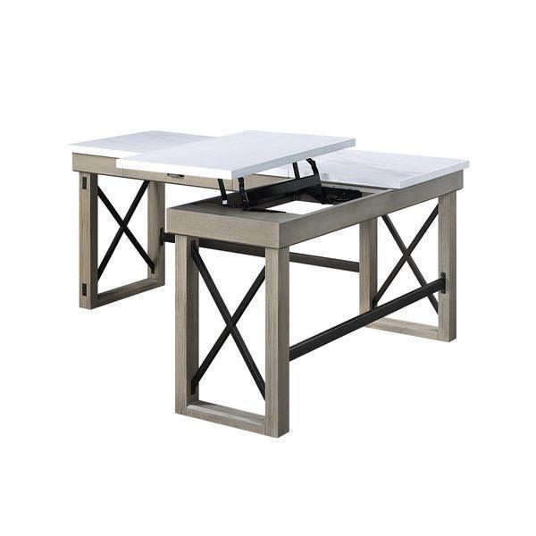 ACME Talmar Writing Desk w/Lift Top, Marble Top & Rustic Oak Finish FredCo