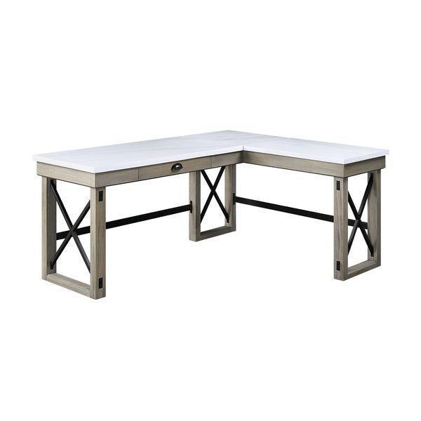 ACME Talmar Writing Desk w/Lift Top, Marble Top & Rustic Oak Finish FredCo