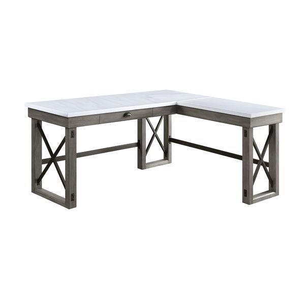 ACME Talmar Writing Desk w/Lift Top, Marble Top & Weathered Gray Finish FredCo