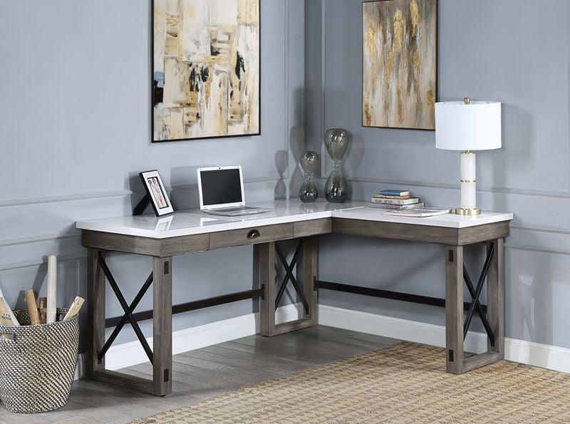 ACME Talmar Writing Desk w/Lift Top, Marble Top & Weathered Gray Finish FredCo