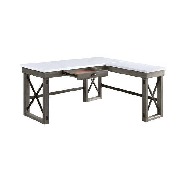 ACME Talmar Writing Desk w/Lift Top, Marble Top & Weathered Gray Finish FredCo