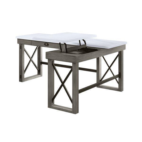 ACME Talmar Writing Desk w/Lift Top, Marble Top & Weathered Gray Finish FredCo