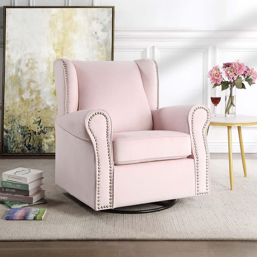 ACME Tamaki Swivel Chair w/Glider , Pink Fabric FredCo