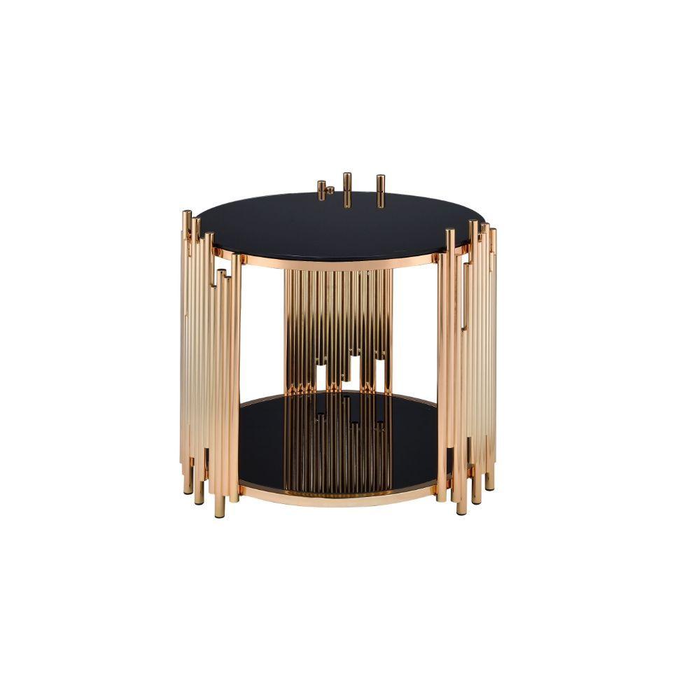 ACME Tanquin End Table, Gold and Glass 84492 FredCo